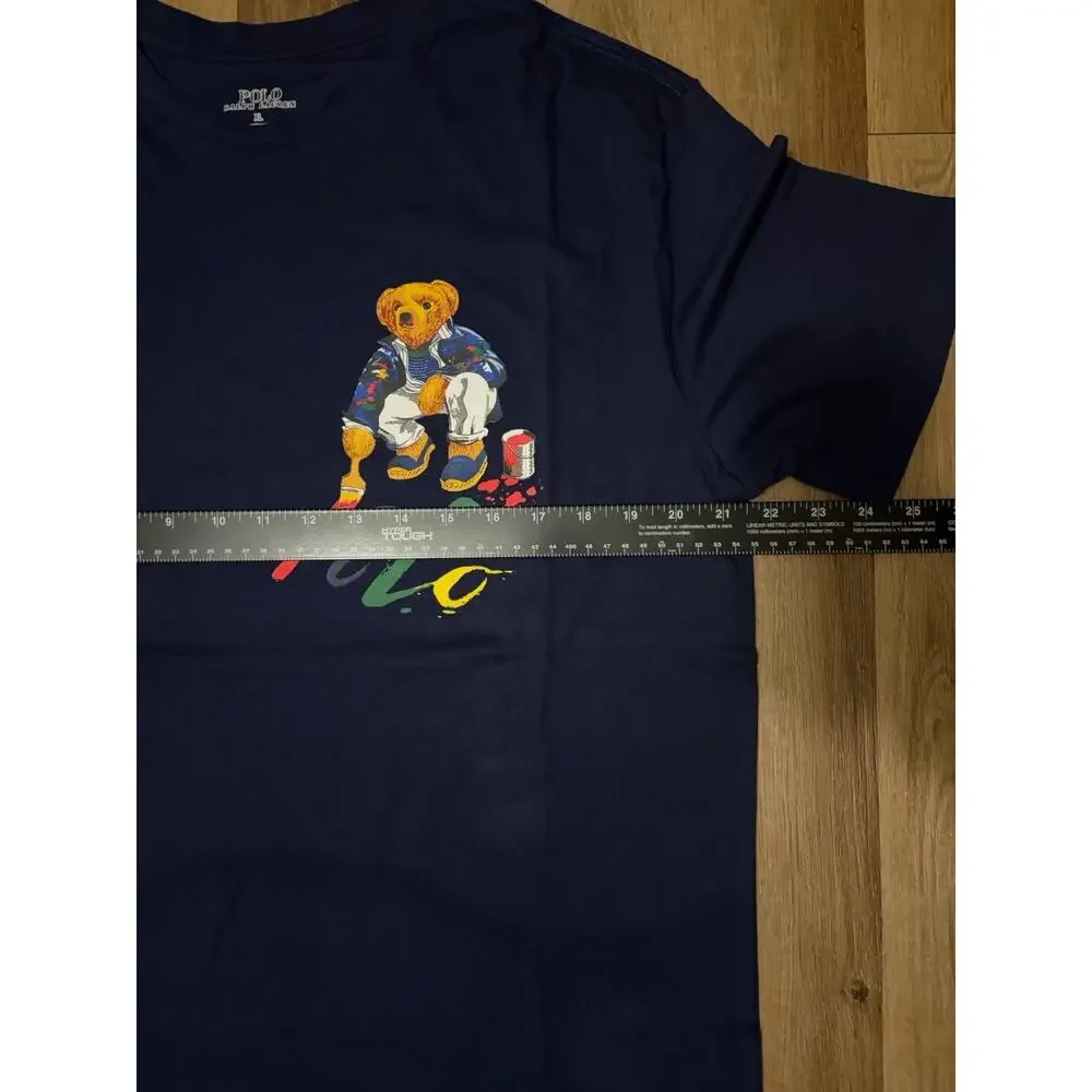 Polo Ralph Lauren Bear Shirt Mens XL Navy Blue Painter Paint Graphic Tee⁠